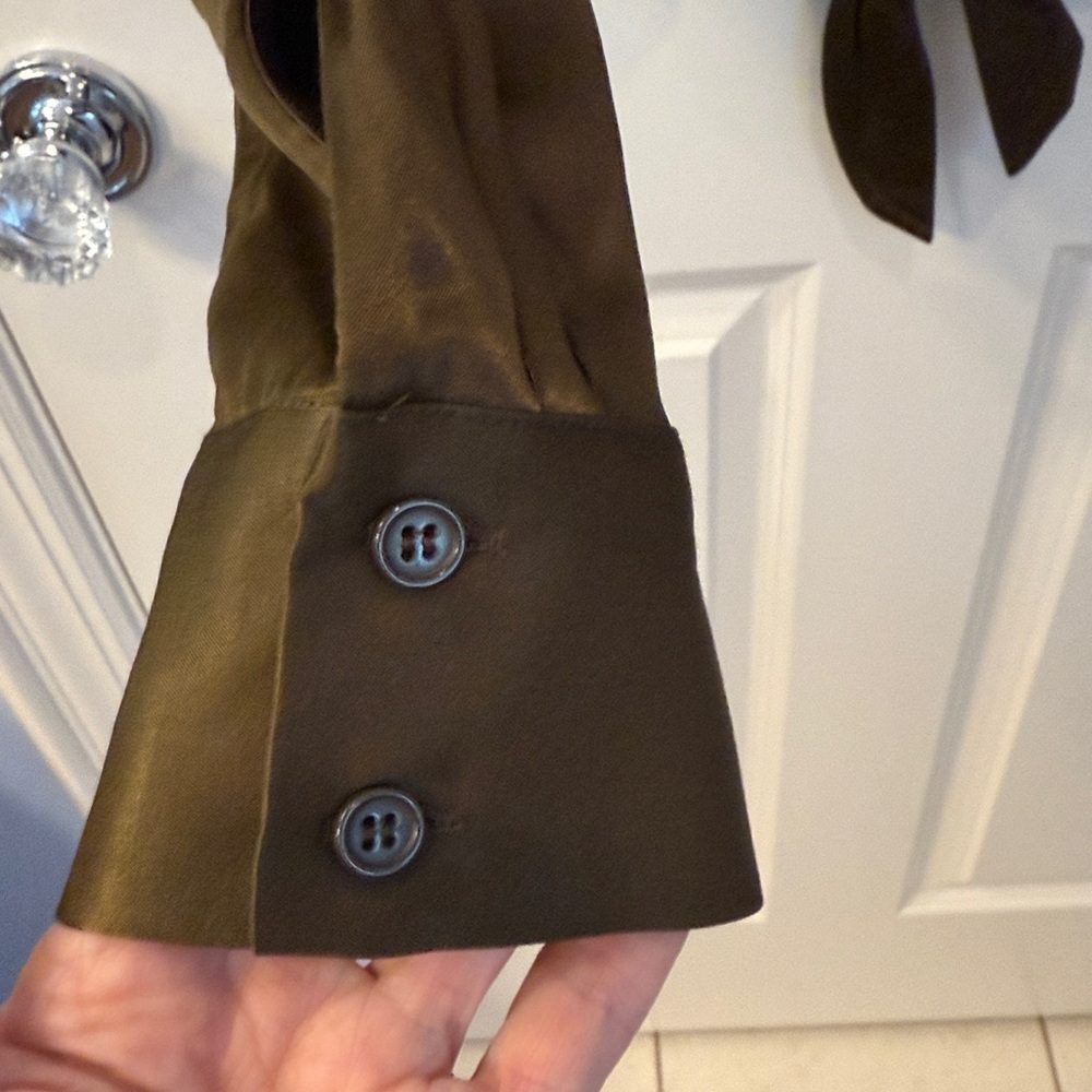 Sanctuary Dark Olive Button-Down Silk Blouse - image 4